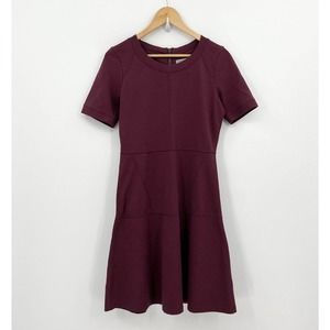 Athleta Dress Womens Small En Route Ponte Red Purple Fit Flare Zip Back Stretch